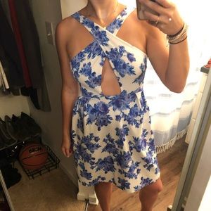Charlotte Russe blue and white floral cutout dress